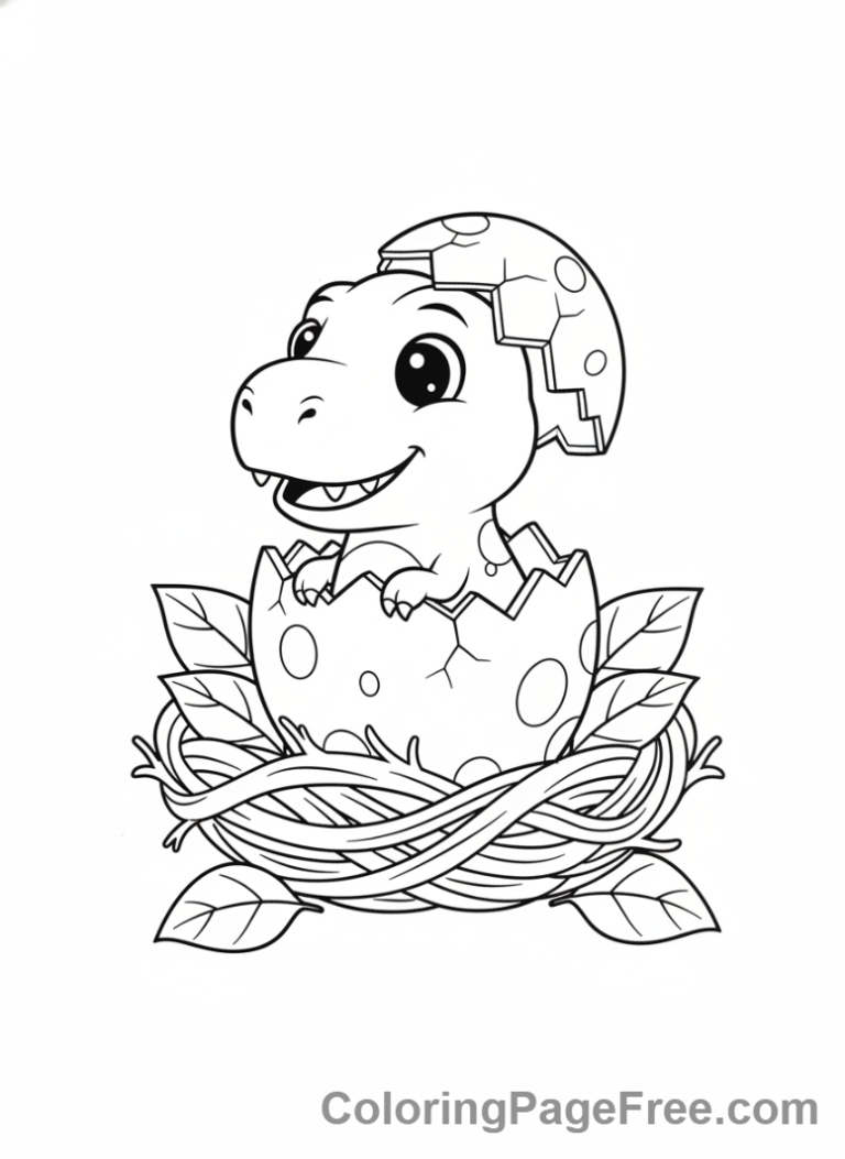 T Rex coloring page - Baby T-Rex hatching