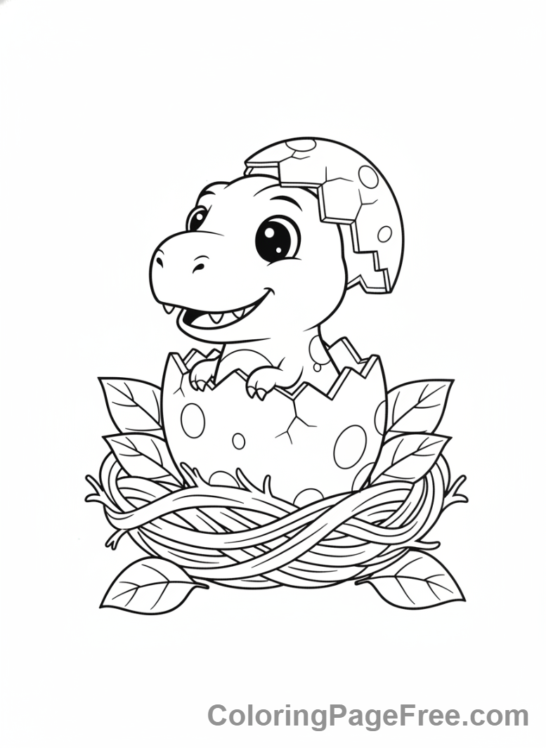 T Rex coloring page - Baby T-Rex hatching