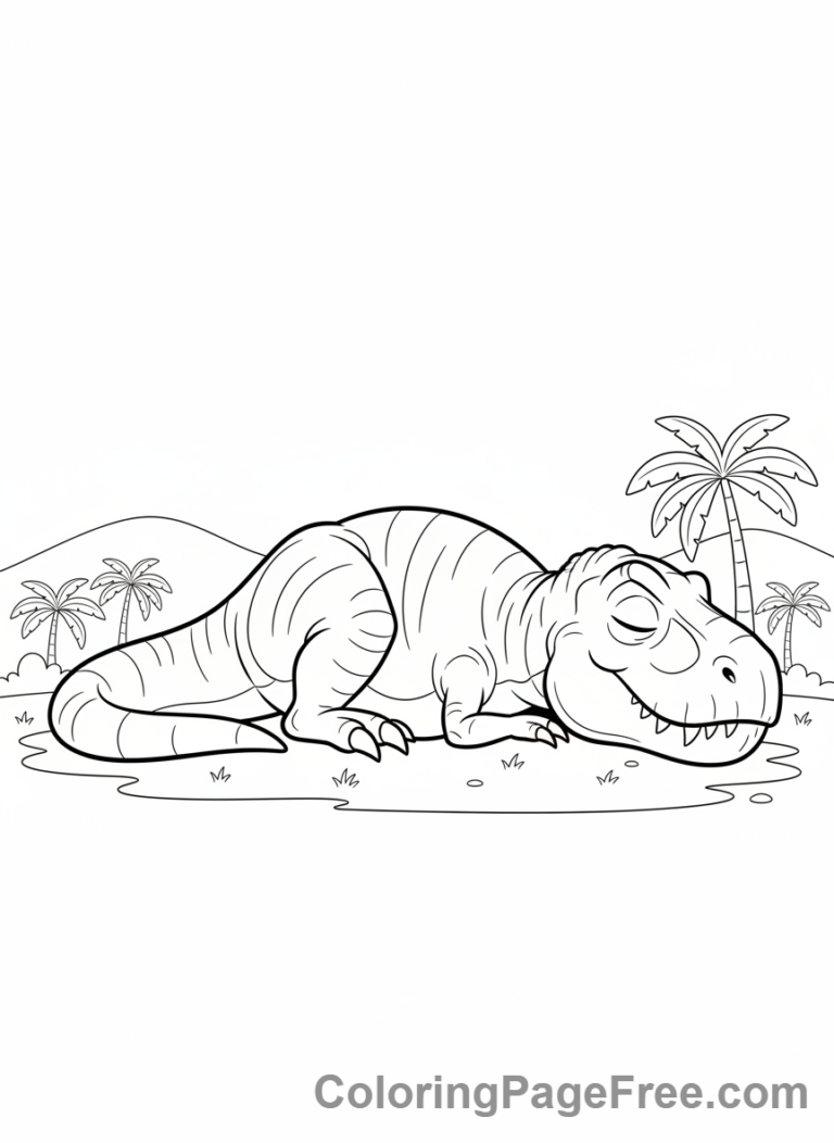 T Rex coloring page - Sleeping T-Rex peaceful