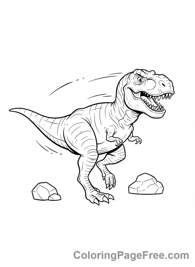 T Rex coloring page - T-Rex chasing something