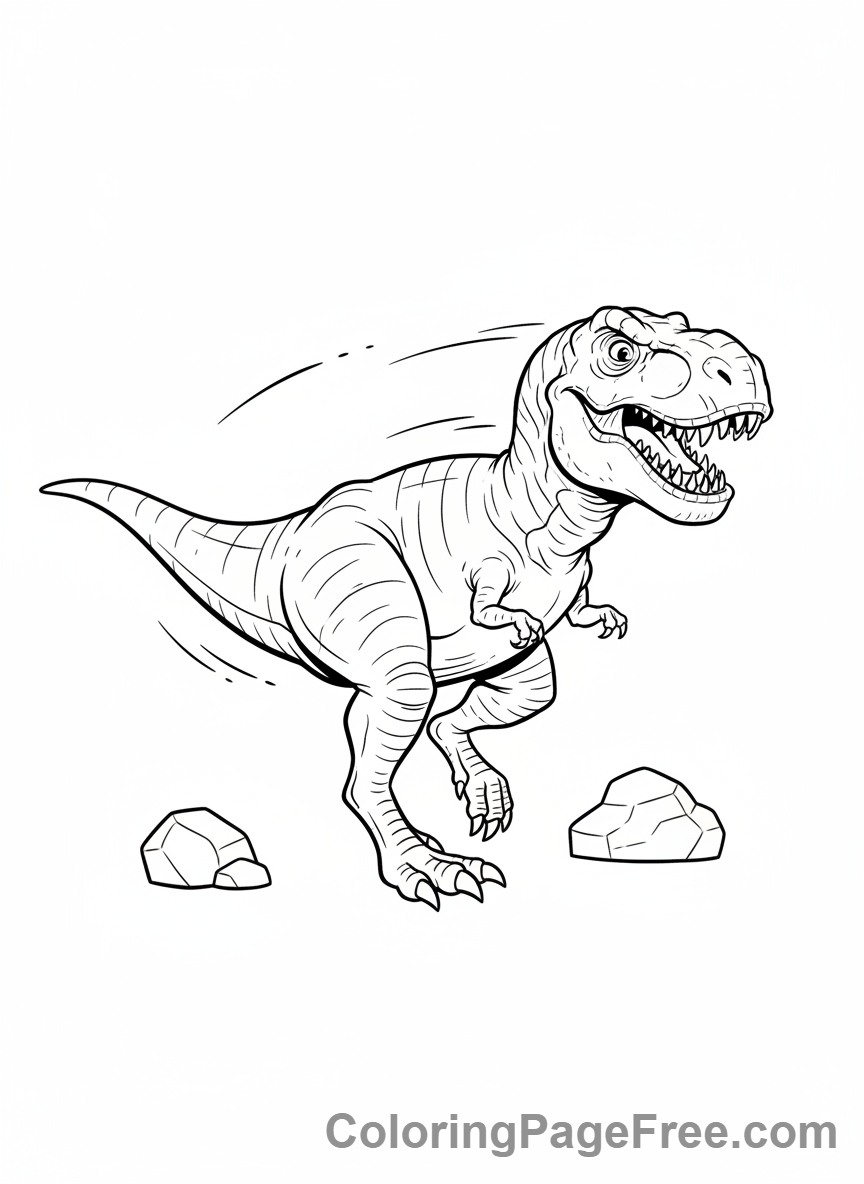 T Rex coloring page - T-Rex chasing something