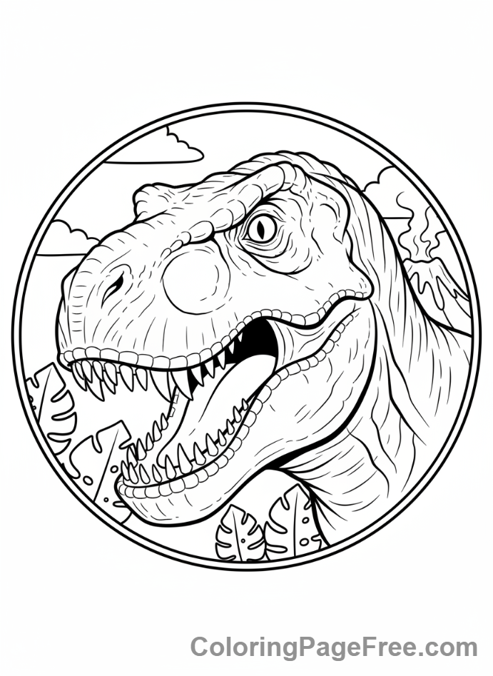 T Rex coloring page - T-Rex face close-up