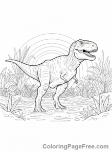T Rex coloring page - T-Rex in swamp