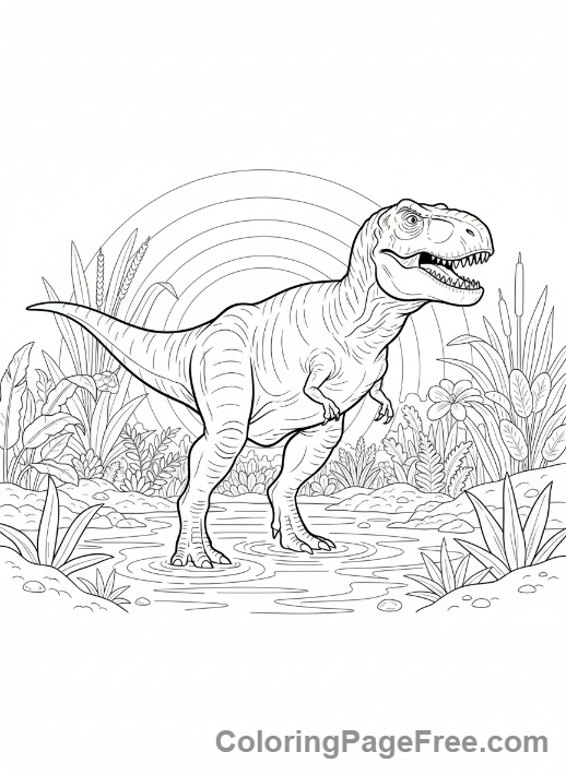 T Rex coloring page - T-Rex in swamp