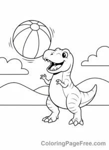T Rex coloring page - T-Rex playing ball