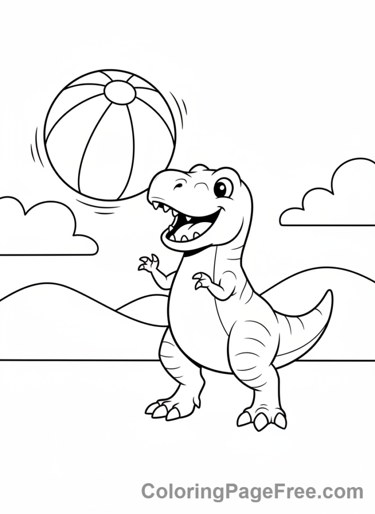 T Rex coloring page - T-Rex playing ball