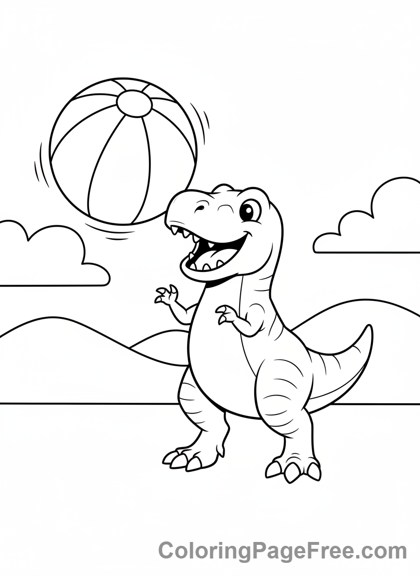 T Rex coloring page - T-Rex playing ball