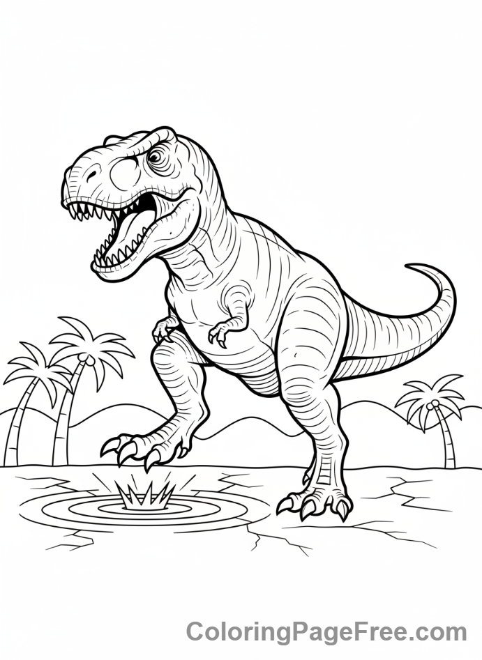 T Rex coloring page - T-Rex stomping ground