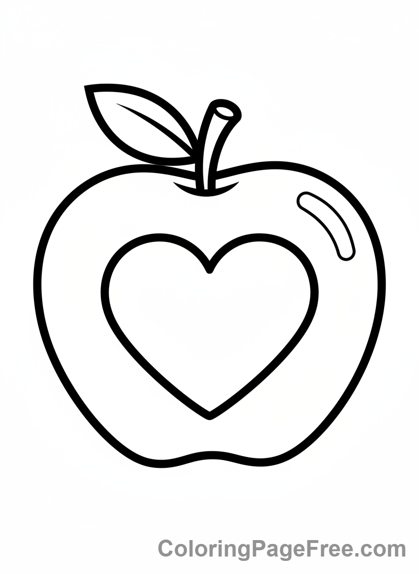 Teacher Appreciation coloring page - Apple with heart