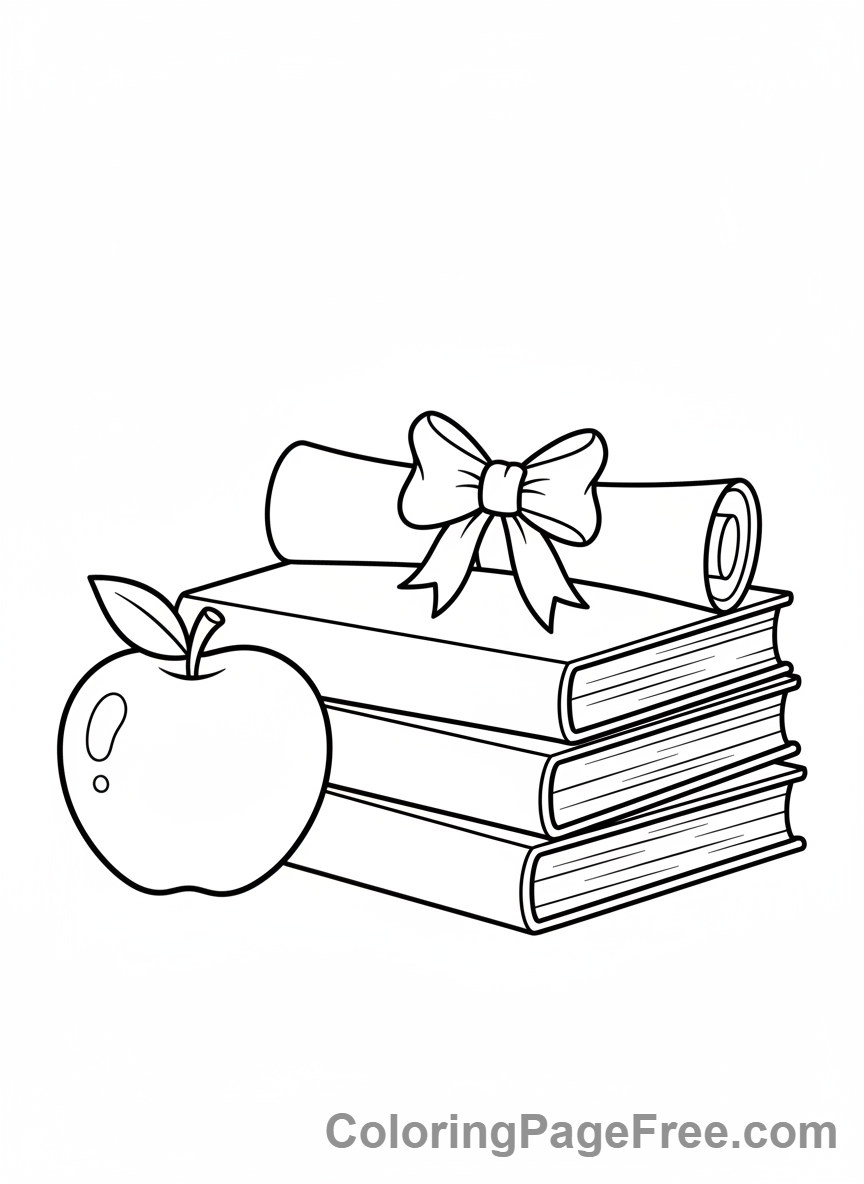 Teacher Appreciation coloring page - Diploma apple books
