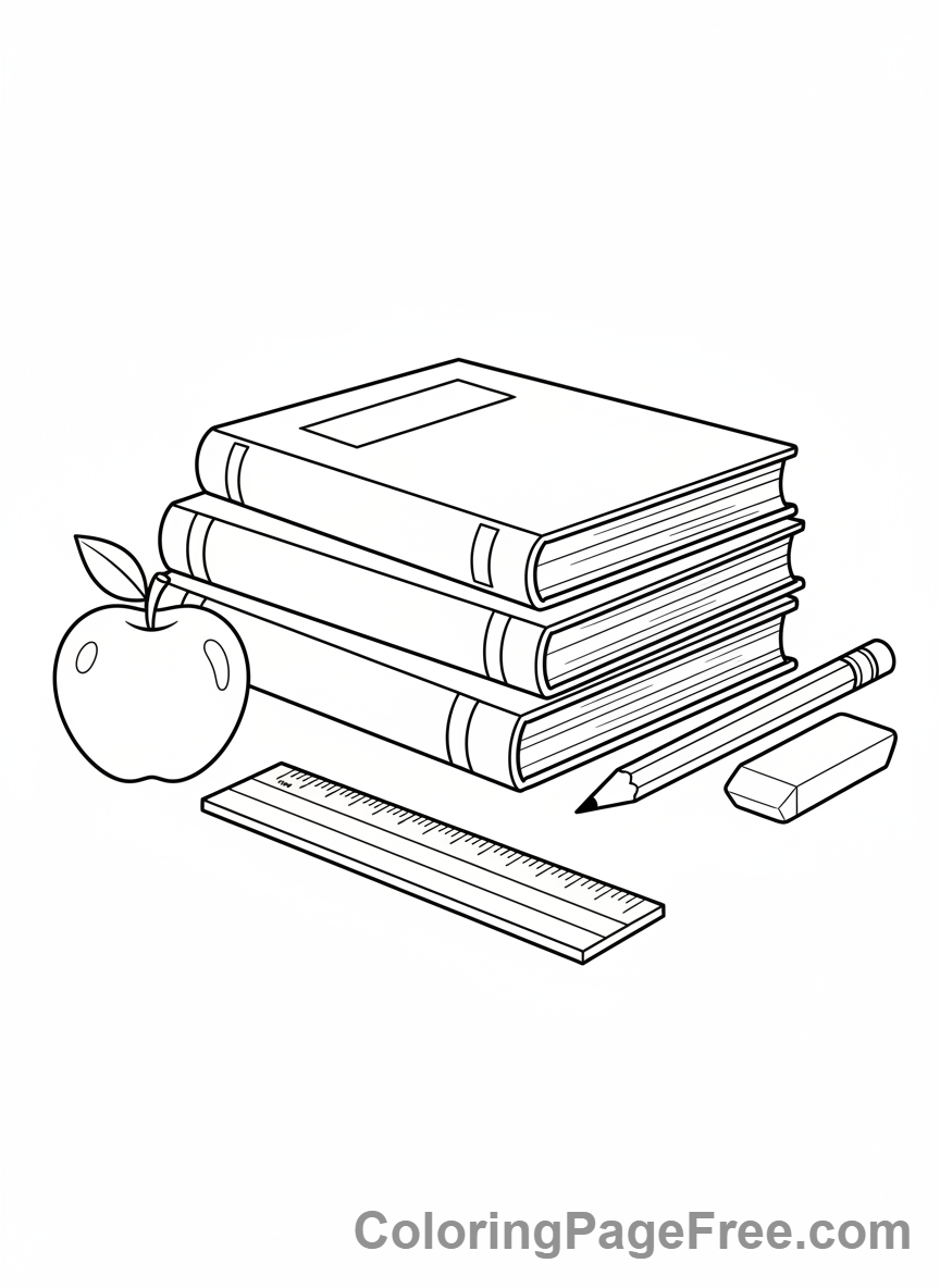 Teacher Appreciation coloring page - School supplies arrangement