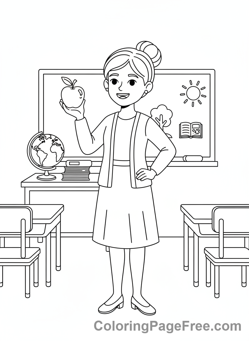 Teacher Appreciation coloring page - Teacher holding apple