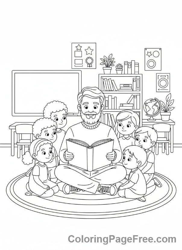 Teacher Appreciation coloring page - Teacher reading story