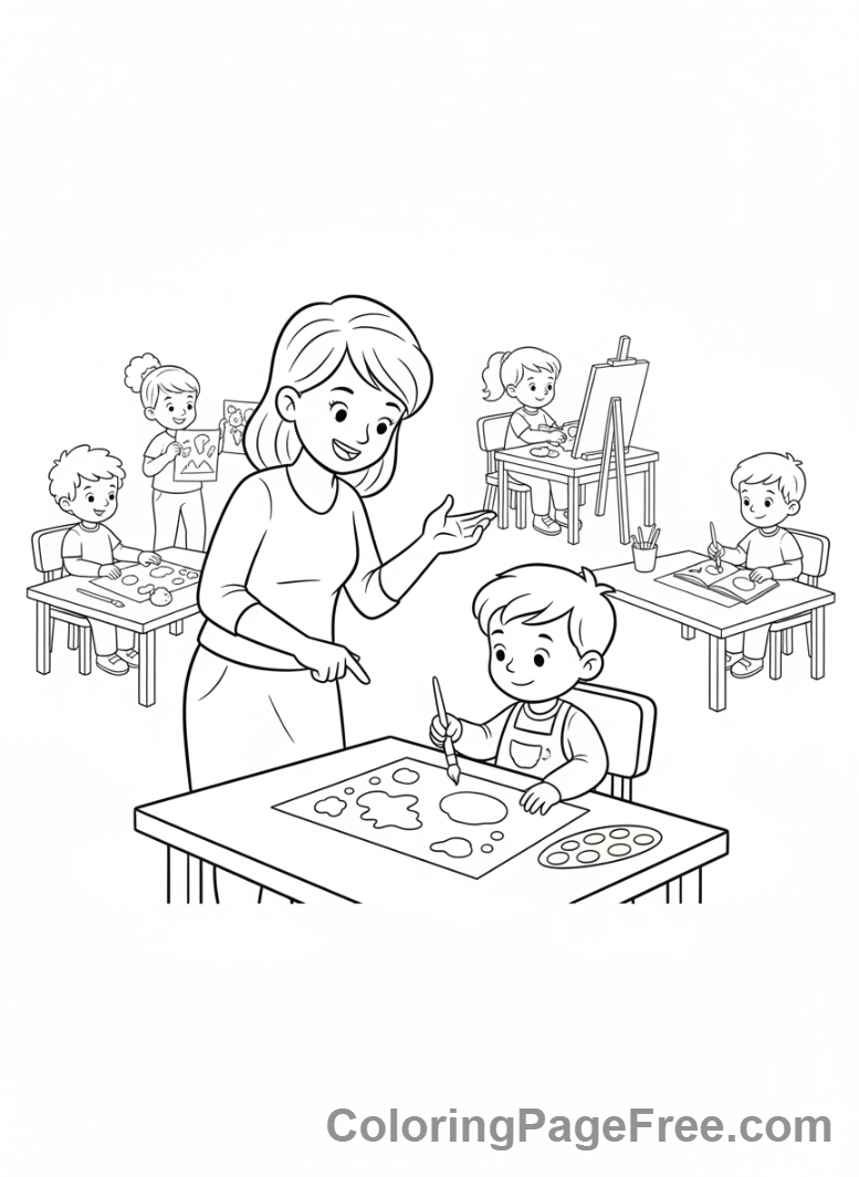 Teachers coloring page - Teacher art class