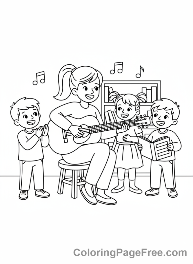 Teachers coloring page - Teacher music class