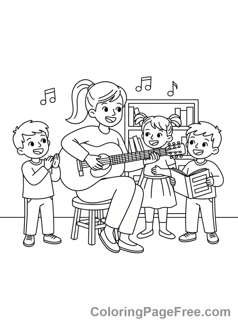 Teachers coloring page - Teacher music class
