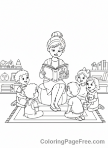 Teachers coloring page - Teacher reads book