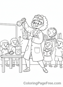 Teachers coloring page - Teacher science experiment
