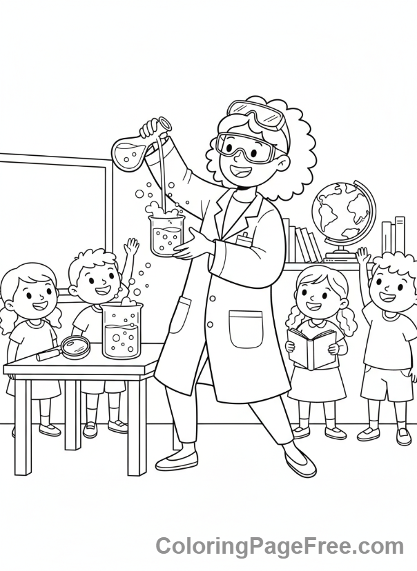 Teachers coloring page - Teacher science experiment