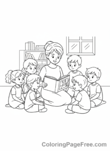 Teachers coloring page - Teacher story time