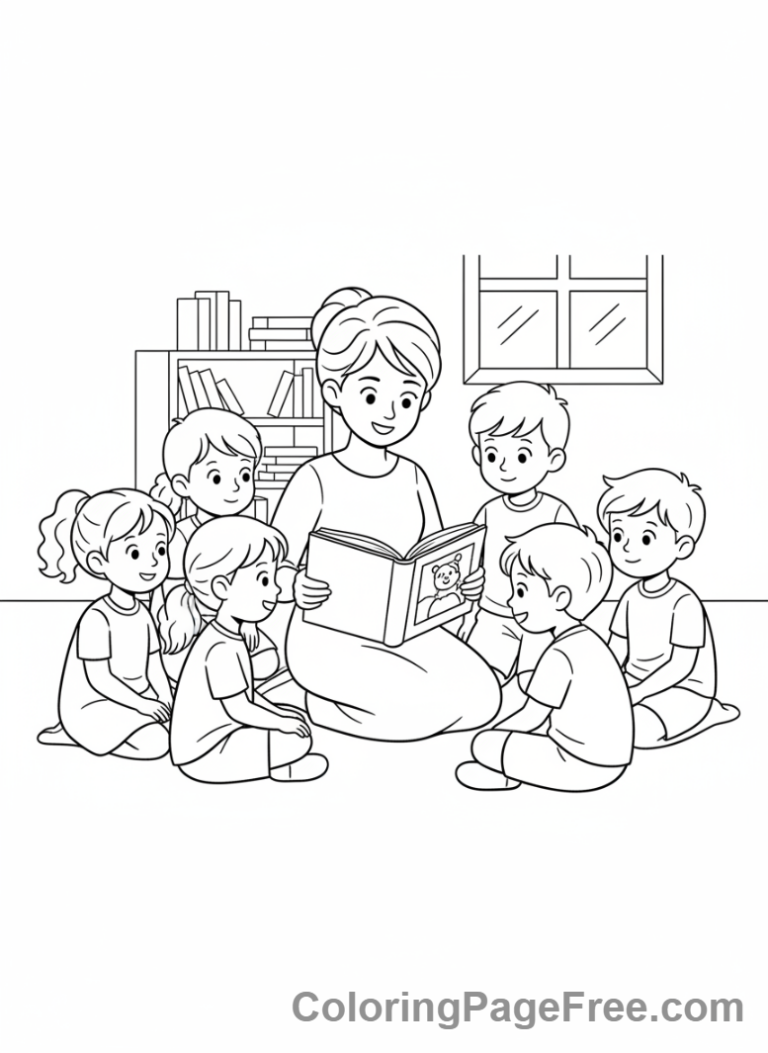 Teachers coloring page - Teacher story time