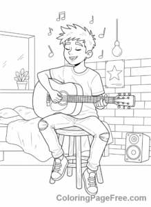 Teens coloring page - Teen boy guitar playing