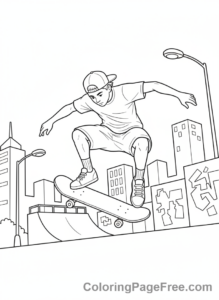 Teens coloring page - Teen boy skateboarding jump