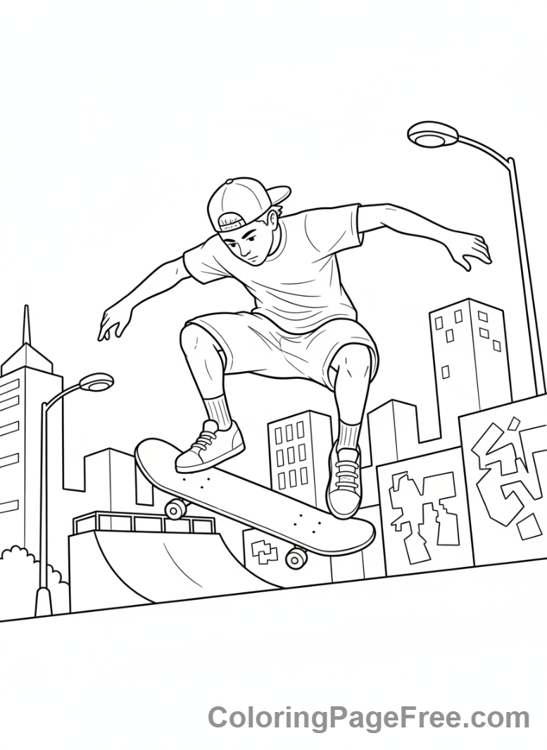 Teens coloring page - Teen boy skateboarding jump