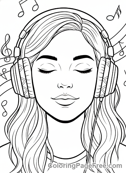 Teens coloring page - Teen girl headphones