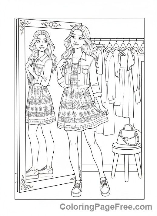 Teens coloring page - Teen trying clothes