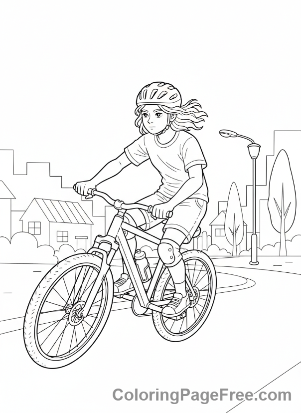 Teens coloring page - Teenager riding bike
