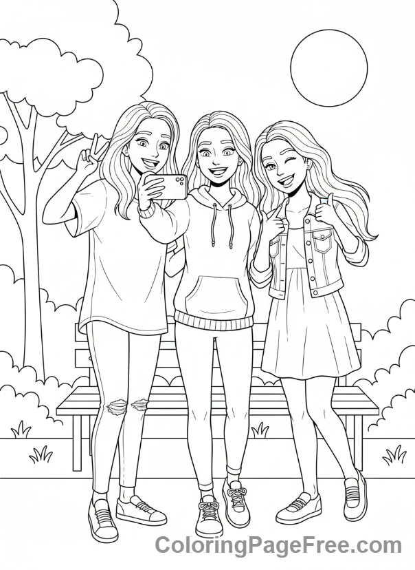 Teens coloring page - Teens group selfie