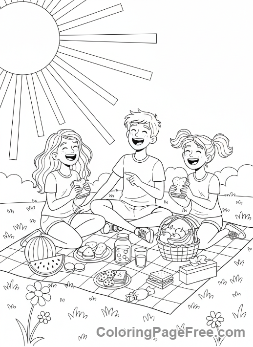 Teens coloring page - Teens picnic fun