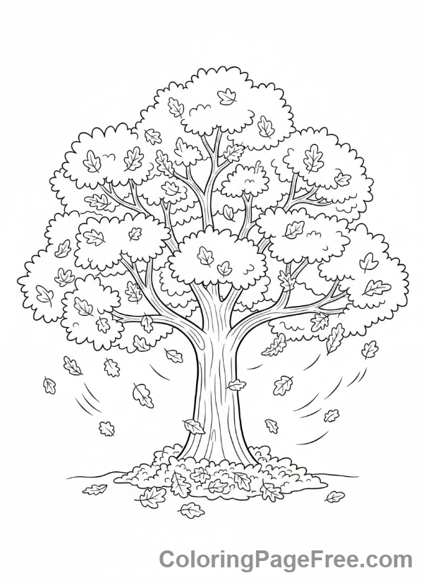 Thanksgiving coloring page - Autumn tree leaves