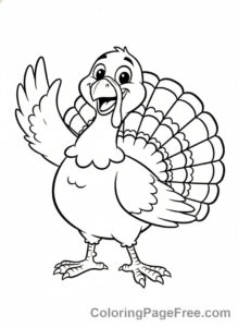 Thanksgiving coloring page - Friendly Turkey Waving