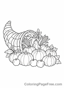 Thanksgiving coloring page - Full cornucopia harvest