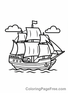 Thanksgiving coloring page - Mayflower sailing ship