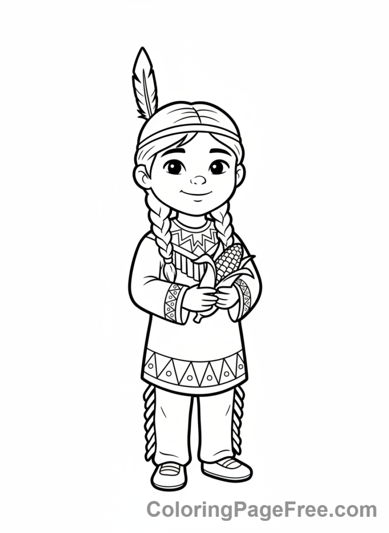 Thanksgiving coloring page - Native child smiling