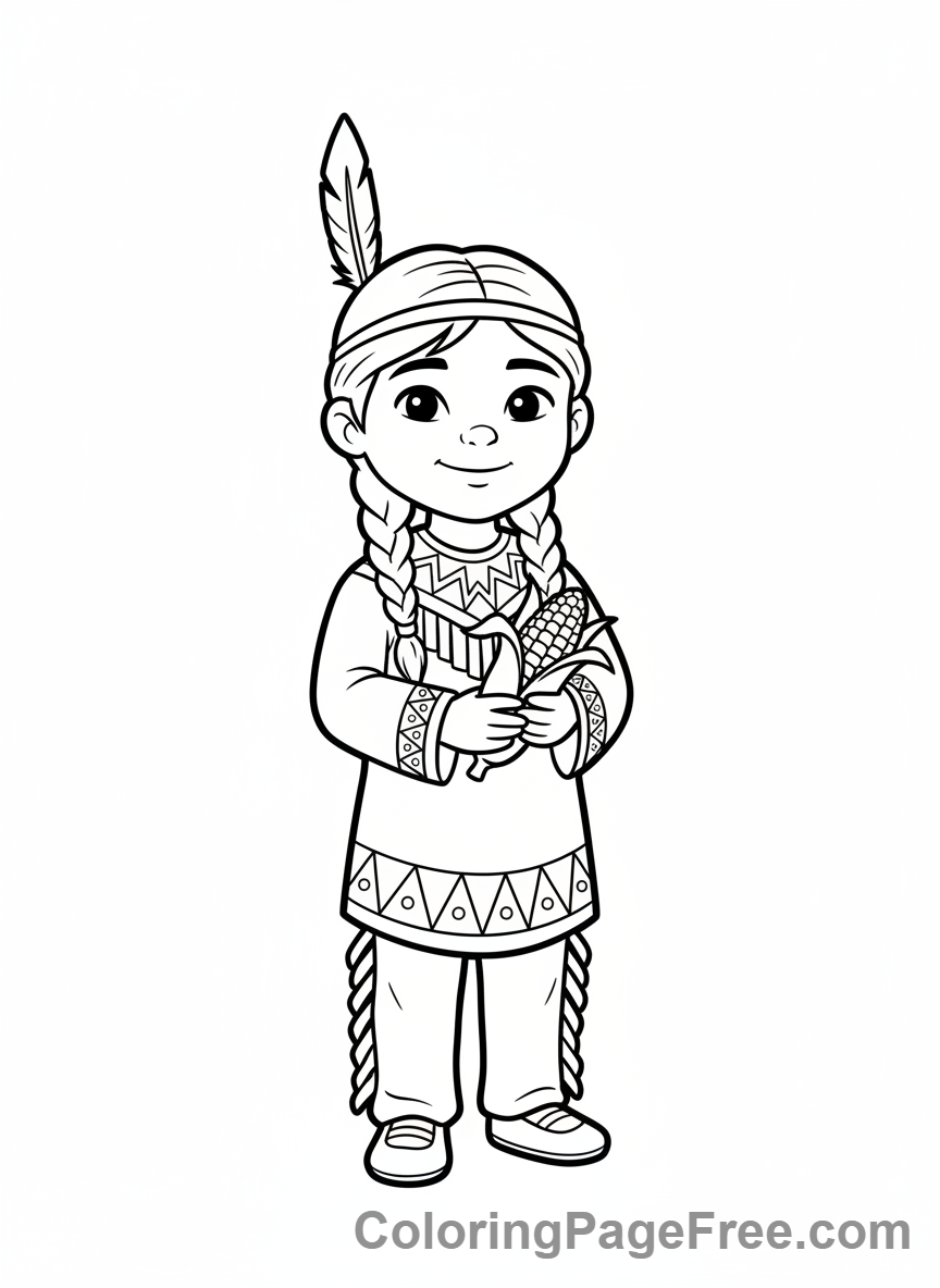 Thanksgiving coloring page - Native child smiling