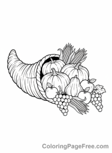 Thanksgiving coloring page - Overflowing Cornucopia Harvest