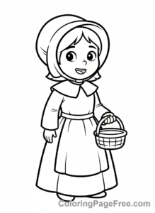 Thanksgiving coloring page - Pilgrim girl smiling
