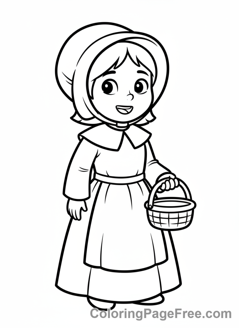 Thanksgiving coloring page - Pilgrim girl smiling