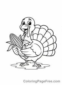 Thanksgiving Turkey coloring page - Turkey eating corn