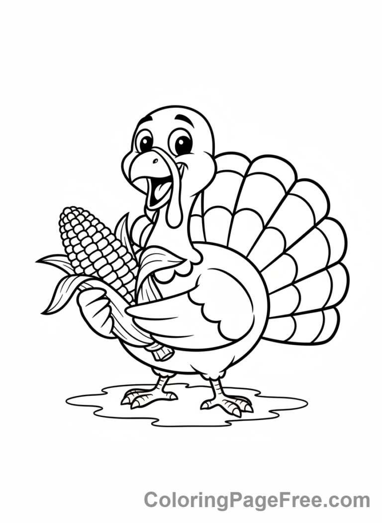 Thanksgiving Turkey coloring page - Turkey eating corn