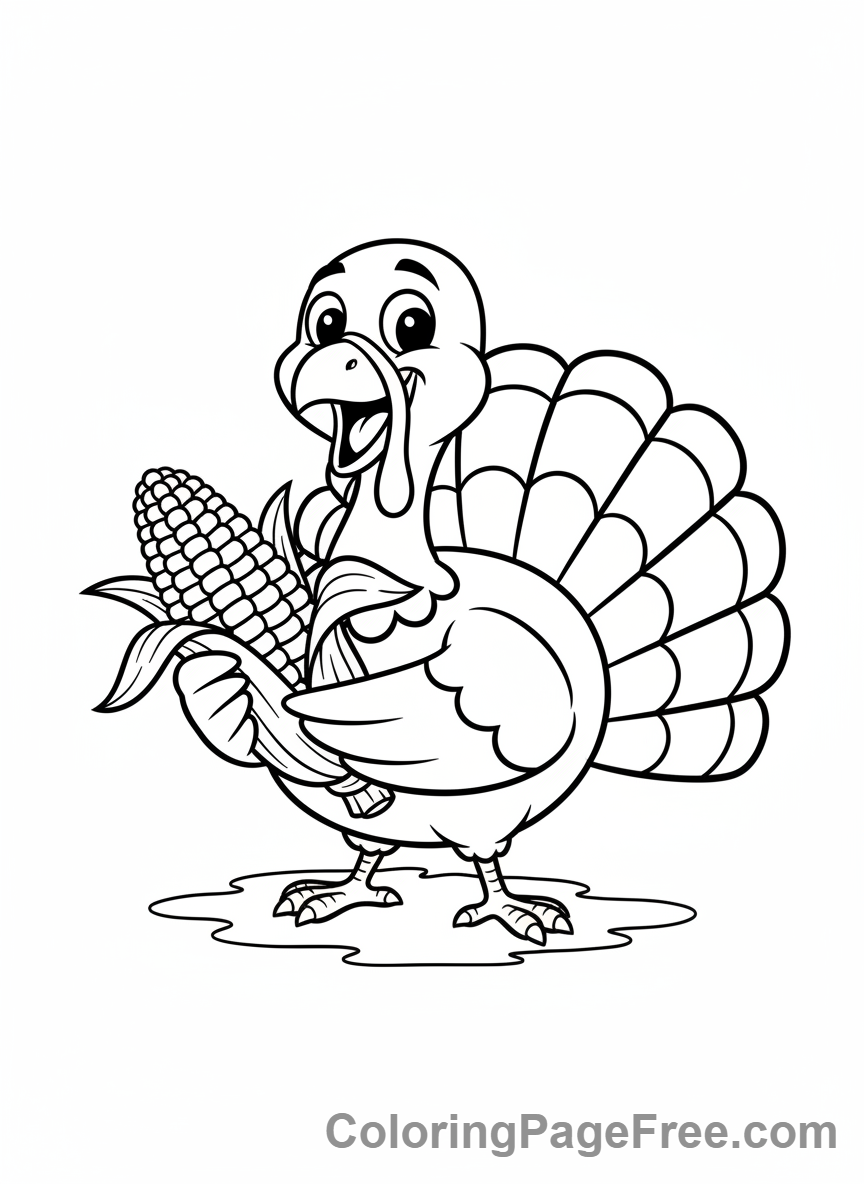 Thanksgiving Turkey coloring page - Turkey eating corn