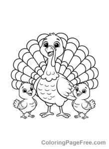 Thanksgiving Turkey coloring page - Turkey family happy