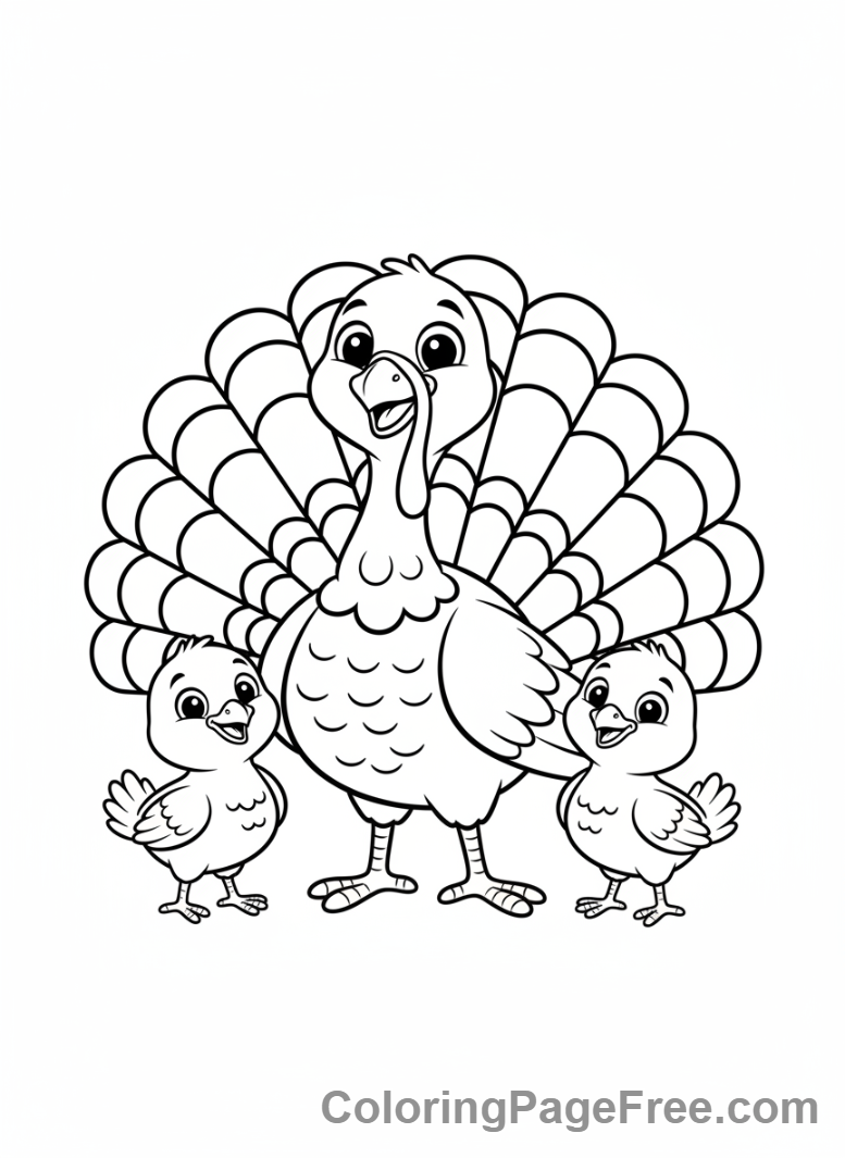 Thanksgiving Turkey coloring page - Turkey family happy