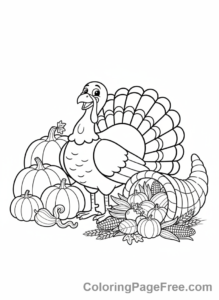 Thanksgiving Turkey coloring page - Turkey harvest scene
