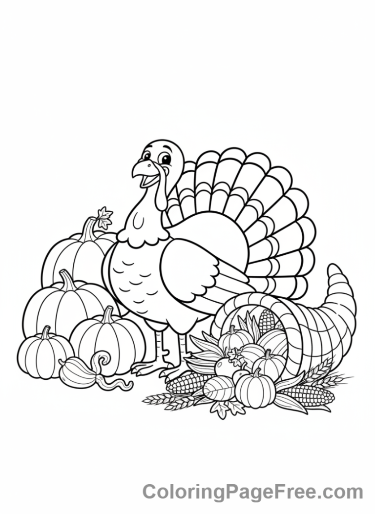 Thanksgiving Turkey coloring page - Turkey harvest scene