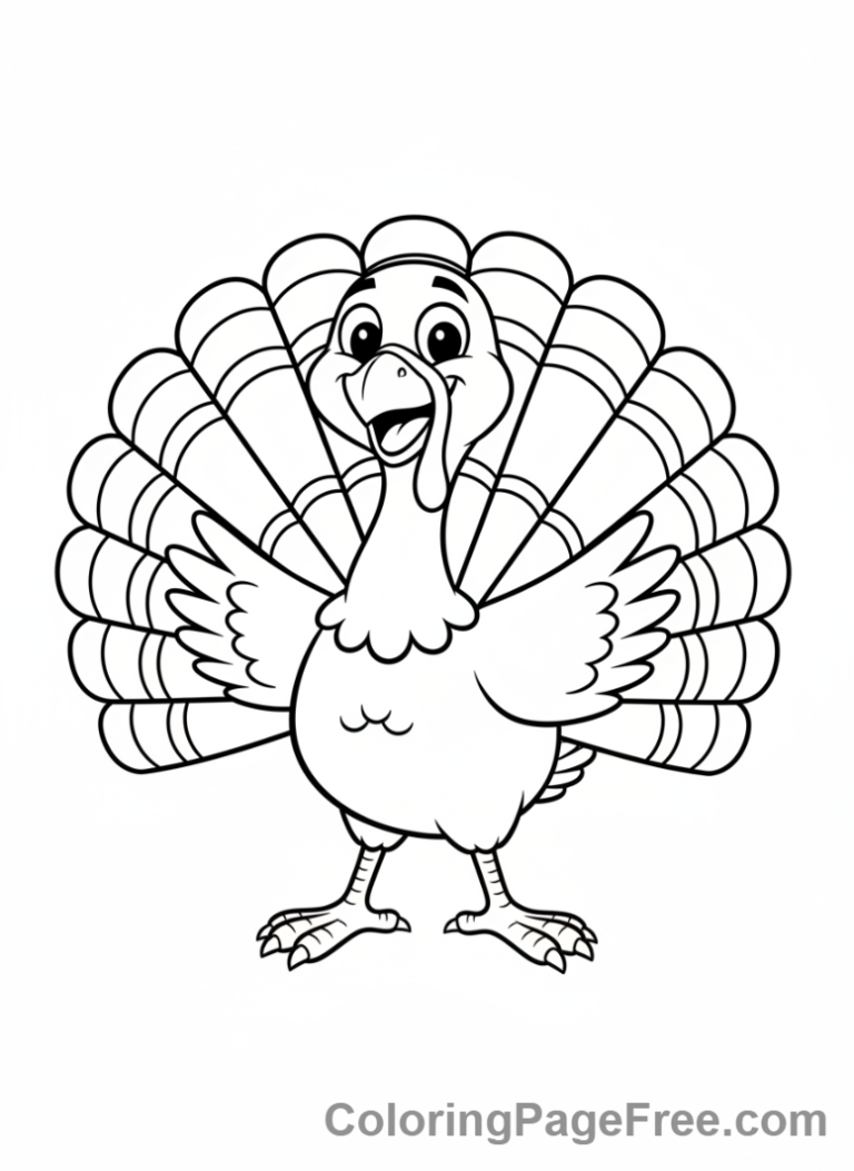 Thanksgiving Turkey coloring page - Turkey standing happy